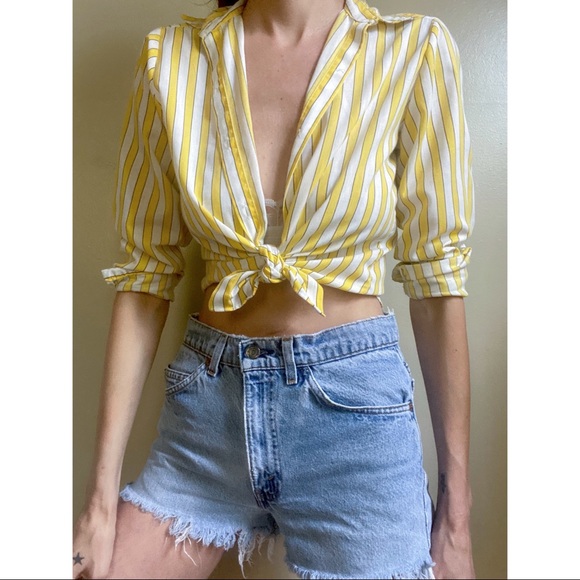 Vintage Canary Stripe Cotton Blouse - Picture 6 of 10